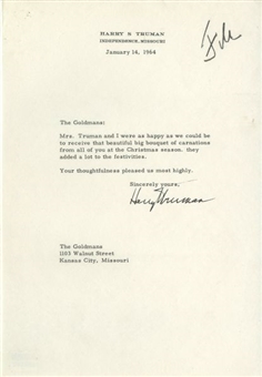 1964 Harry Truman Signed Letter On Truman Letterhead